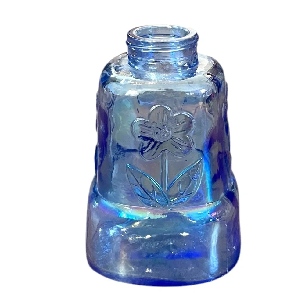Vintage Hayes Blue Carnival Glass Bottle With Flower‎ Detail Petal